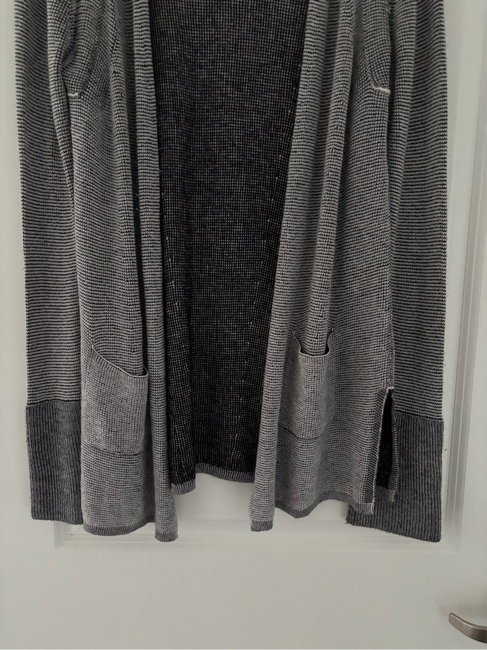 ATM Waffle Stitch Open Front Knit Cardigan Modal Wool Pockets - Picture 6 of 12
